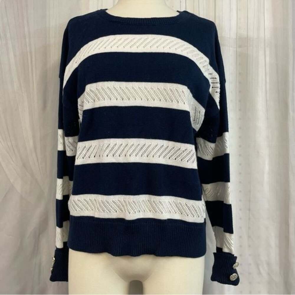 Belldini Navy and Cream Sweater with Gold Buttons
